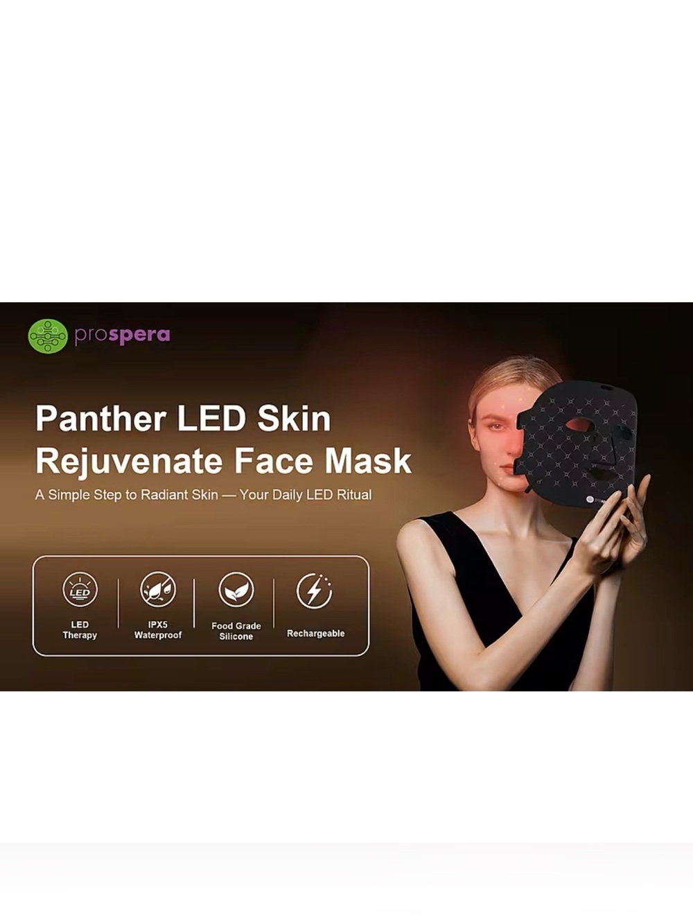 Prospera Panther LED Skin Rejuvenate Face Mask Black New Unopened Box Reg $289